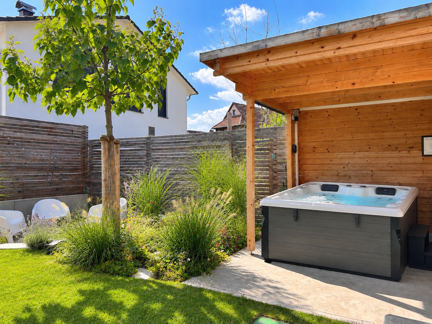 Privater Whirlpool im Garten der WolkenGuckerei
